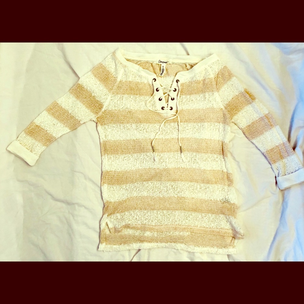 Aeropostale Striped Tan/White Sweater Top